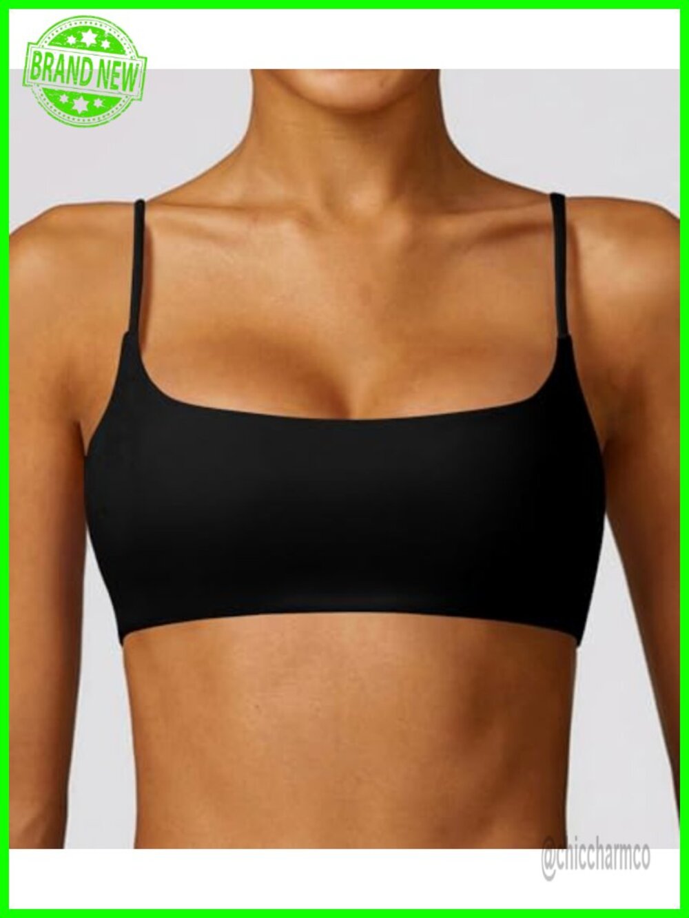 Light Support Sports Bra with Thin Straps, Removable Pads, Wirefree, Workout